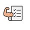 Fitness exercise plan icon. workout list sheet with hand muscle symbol for bodybuilding program. simple graphic