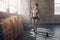Fitness female getting ready for intense crossfit workout