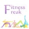 Fitness freak graphic with yoga poses silhouette