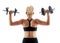 Fitness girl doing shoulder workout with dumbbells