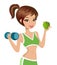 Fitness Girl Holding Weight and Apple