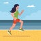 Fitness Girl Running on Beach