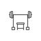 Fitness gym with barbell line icon