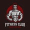 Fitness gym bodybuilder logo template in vector, with muscle man character or mascot