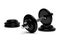 Fitness gym dumbbell with chrome handle and black plates stack over white background, muscle exercise, bodybuilding or fitness