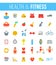 Fitness gym and healthy lifestyle flat vector icons