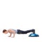 Fitness, half ball and man doing push up for wellness, studio workout or arm strength development. Gym mockup space