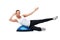 Fitness, half ball and portrait of woman in a studio for stretching body workout or training with balance. Sports