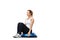 Fitness, half ball and woman sitting in a studio for balance body exercise or workout for health. Sports, health and