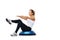 Fitness, half ball and woman in a studio for stretching body workout or training with balance. Sports, equipment and