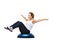Fitness, half ball and young woman in a studio for stretching body workout or training with balance. Sports, equipment