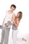 Fitness - healthy couple exercising with weights