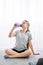 fitness hydration home gym girl drinking water