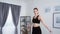 fitness indoors home training sporty woman jumping