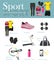 Fitness isolated icons set and banner. Sport