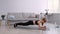 Fitness Lady Doing Elbow Plank Exercise Training At Home