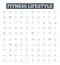 Fitness lifestyle vector line icons set. Workout, Exercise, Nutrition, Wellness, Healthy, Active, Habits illustration