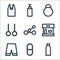 fitness line icons. linear set. quality vector line set such as water bottle, vitamins, pants, gym, barbell, olympic rings, weight