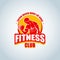 Fitness logo template. Gym club logotype. Sportsman silhouette character vector logo design template.