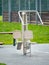 Fitness machine. Empty outdoors gym place. Street workout equipment f