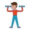 Fitness man lifting dumbbells blue lines