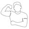 Fitness men pose by showing his athletic body. Continuous line drawing. Isolated white background. Vector monochrome