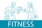 Fitness with muscled man and woman silhouettes. Man and woman holds dumbbells. Vector illustration