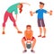 Fitness people gym sporty club vector icons athlet character and sport activity body tools wellness dumbbell equipment
