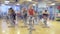 Fitness: the people in the hall doing spin classes, soft focus background