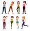 Fitness people workouts set, cute cartoon style.vector