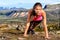 Fitness push-ups woman doing pushups outdoors