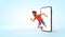 Fitness running app concept. 3d Rendering. Cartoon character.male runner with a blank smartphone