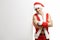 Fitness Santa Claus with a banner sales