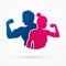 Fitness silhouette man and woman pose