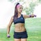 Fitness Slim Woman Training With Dumbbells