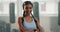 Fitness, smile and arms crossed with woman in gym for workout, wellness and exercise. Health, happy and bodybuilder with