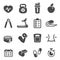 Fitness and sport black and white glyph icons set