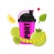 Fitness, sport, diet and healthy lifestyle icon with shaker, apple and measuring tape