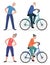 Fitness sport healthy old people grandparents couples set. Senior man and woman pedal bicycle.