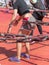 Fitness and Sport: People Exercising with Elastic Cords outdoor at Gym