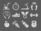 Fitness, sports training, icons, white, shading with pencil, vector.