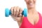 Fitness sportswoman lifting weights exercising aerobic