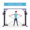 Fitness station workout flat vector illustration. Strong young man, bodybuilder working out with gym equipment cartoon