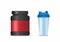 Fitness Supplement Gain Mass Product with Bottle Shaker, Gym Equipment in realistic illustration vector isolated in white backgrou