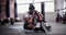 Fitness, tired and black man on floor with towel rest for bodybuilder training, exercise and gym workout. Sports, sweat