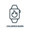 Fitness Tracker for Count Burned Calories Line Icon. Smart Wristband with Flame Linear Pictogram. Smartwatch App Counter