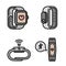Fitness tracker icons set, outline style