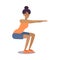 Fitness trainer girl doing squatting exercise in a gym. Vector illustration in flat cartoon style