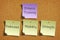 Fitness Training goals or concepts of Endurance, Flexibility, Strength on color sticky notes