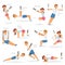 Fitness trx exercises vector sportsman character woman or man exercising in gym for workout or sport training